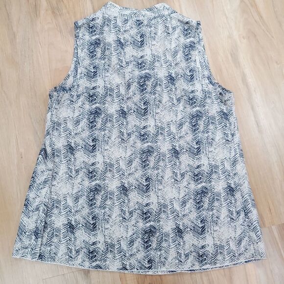 🔸️Poema Blue & Cream Brushed Chevron Print Sleeveless Top Large - Picture 3 of 11